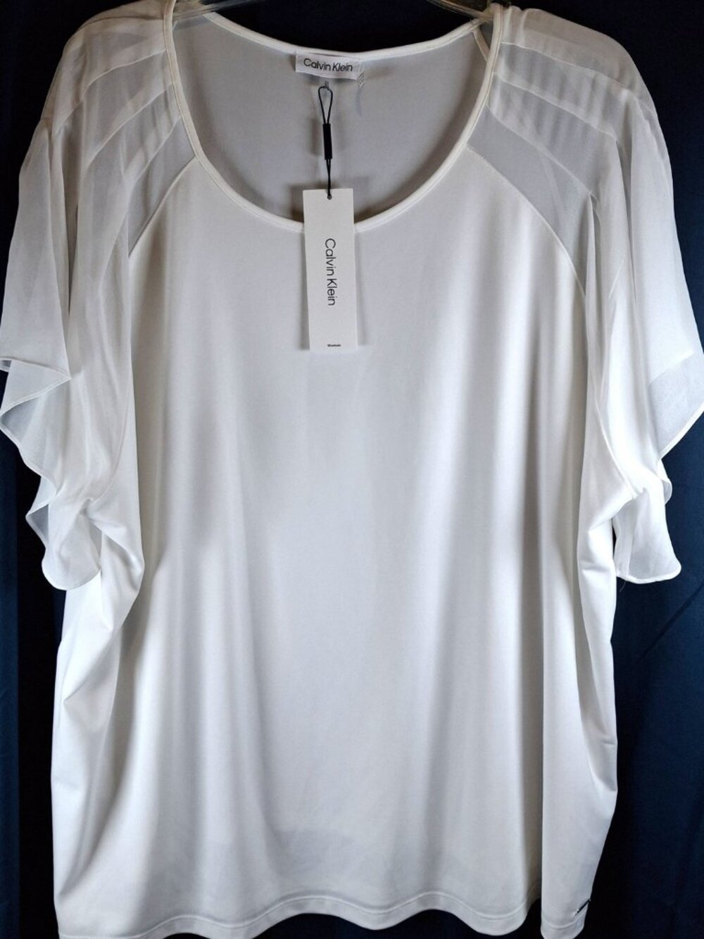Calvin Klein 3X White Polyester Blouse Ruffle Sleeve Woman